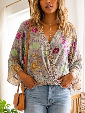 Anthropologie Blouse Flower Paisley Silk Blend Burnout Size Medium Floreat